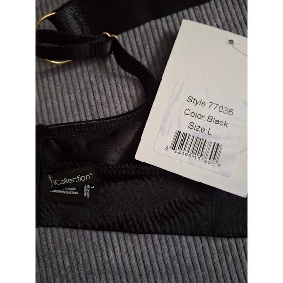 Icollection Risque Black 4-Piece BRA, PANTY, GARTER, NYLONS Lingerie Set Large - Picture 8 of 9